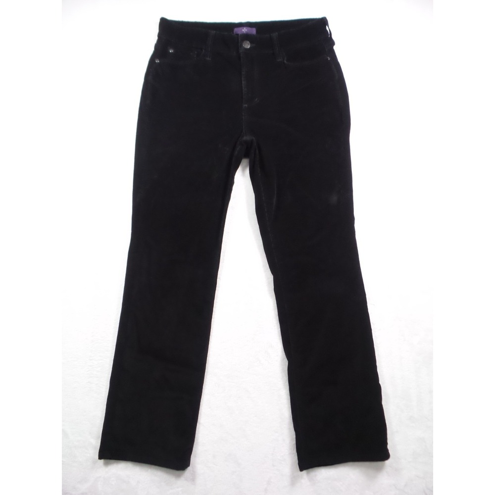 NYDJ Womens Jeans‎ Size 8 Petite Black Corduroy Straight Leg Lift Tuck Stretch